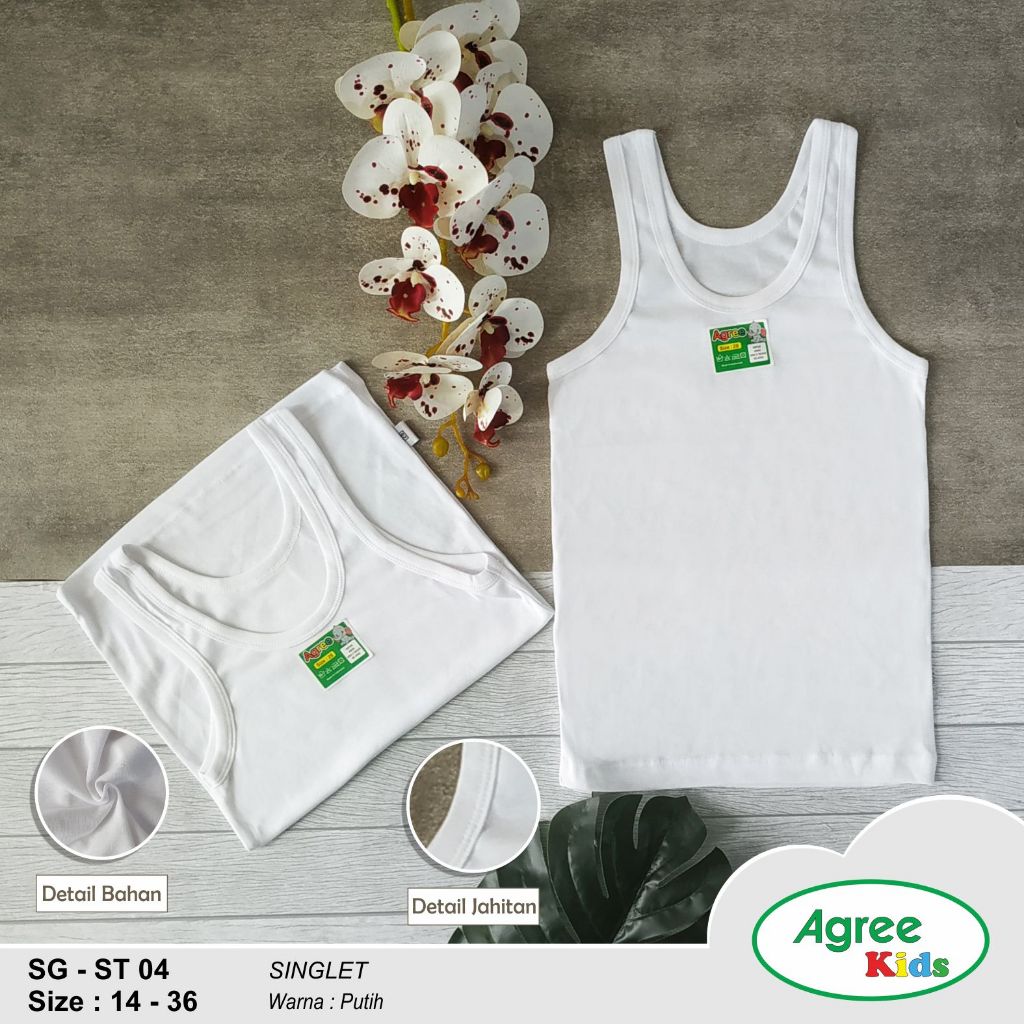 Singlet Anak Putih Polos Agree SG ST04 | Singlet Agree Original | Agree Kids | Kaos Dalam Anak