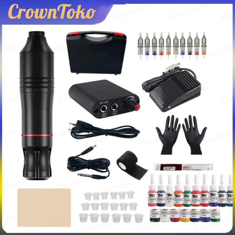 ORI/COD Set pena tato/set lengkap alat tato Mesin Tattoo Rotary Pen Full Set Tattoo Pen Machine Alat