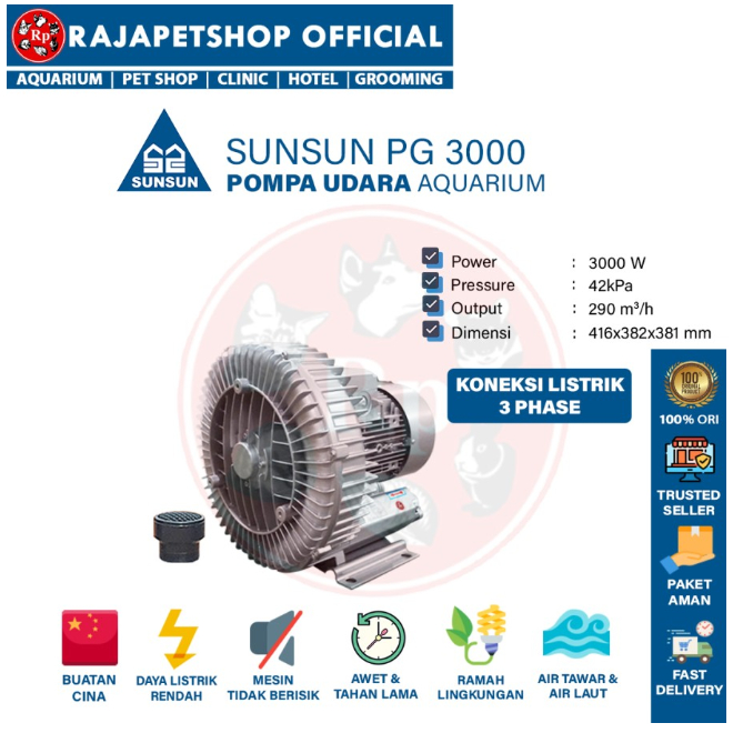 SUNSUN PG 3000 ROOT RING BLOWER AIR PUMP KOLAM IKAN TAMBAK UDANG IPAL