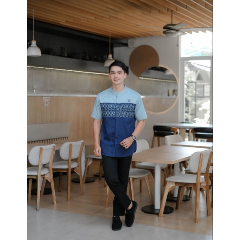 Baju Kemeja Koko batik kemko pria baju koko batik premium lengan pendek warna navy
