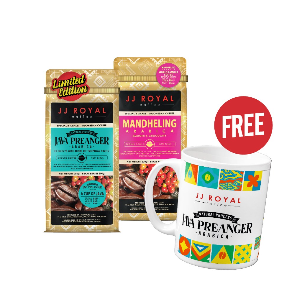 

Bundling Mix Kopi JJ Royal Java Preanger Arabica + Mandheling Arabica Free Mug