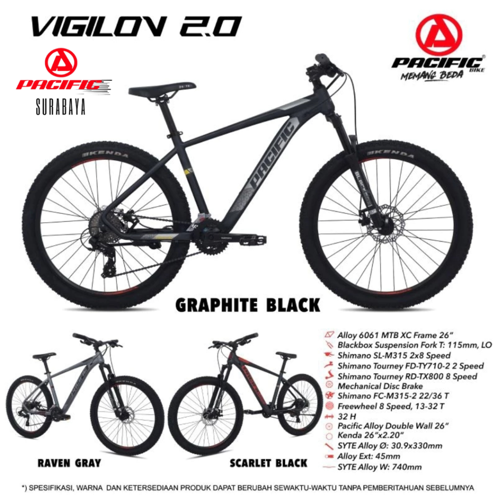 (FREE BUBBLE WRAP) Sepeda MTB 26 inc VIGILON 2.0 Alloy Pacific Bike Sepeda Gunung