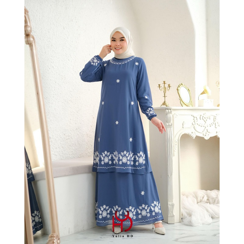 Gamis Malaysia Melayu Bordir Tingkat Ceruty Babydoll Premium/ Baju Kurung Seragaman ukuran Jumbo/ Ga