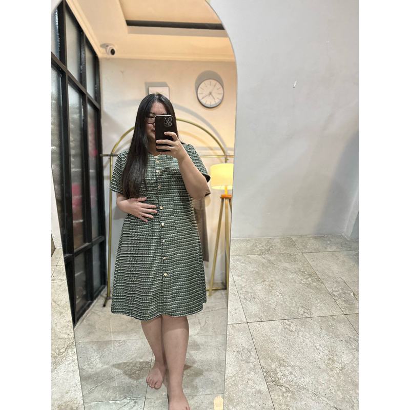 Yoo Ri Tweed Dress Kancing Busui Friendly Tweed Knit Joi Clothing [Bisa COD-Ready]