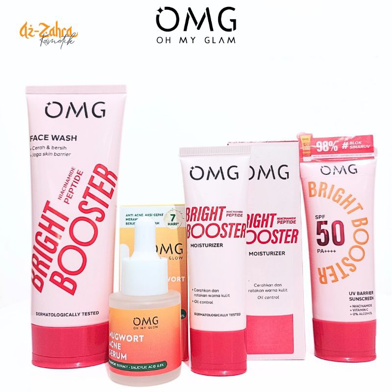 OMG Bright Booster Paket Cream Face Wash Besar Sunscreen Serum Acne Mugwort