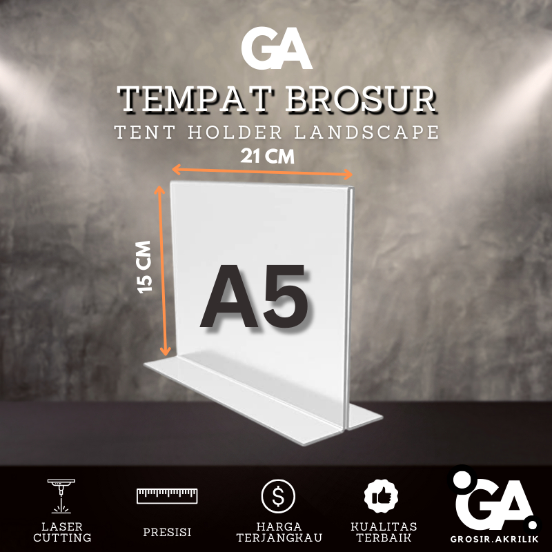 

Tempat Brosur / Tent Holder / Price List / Sign Holder Landscape A5 15x21cm