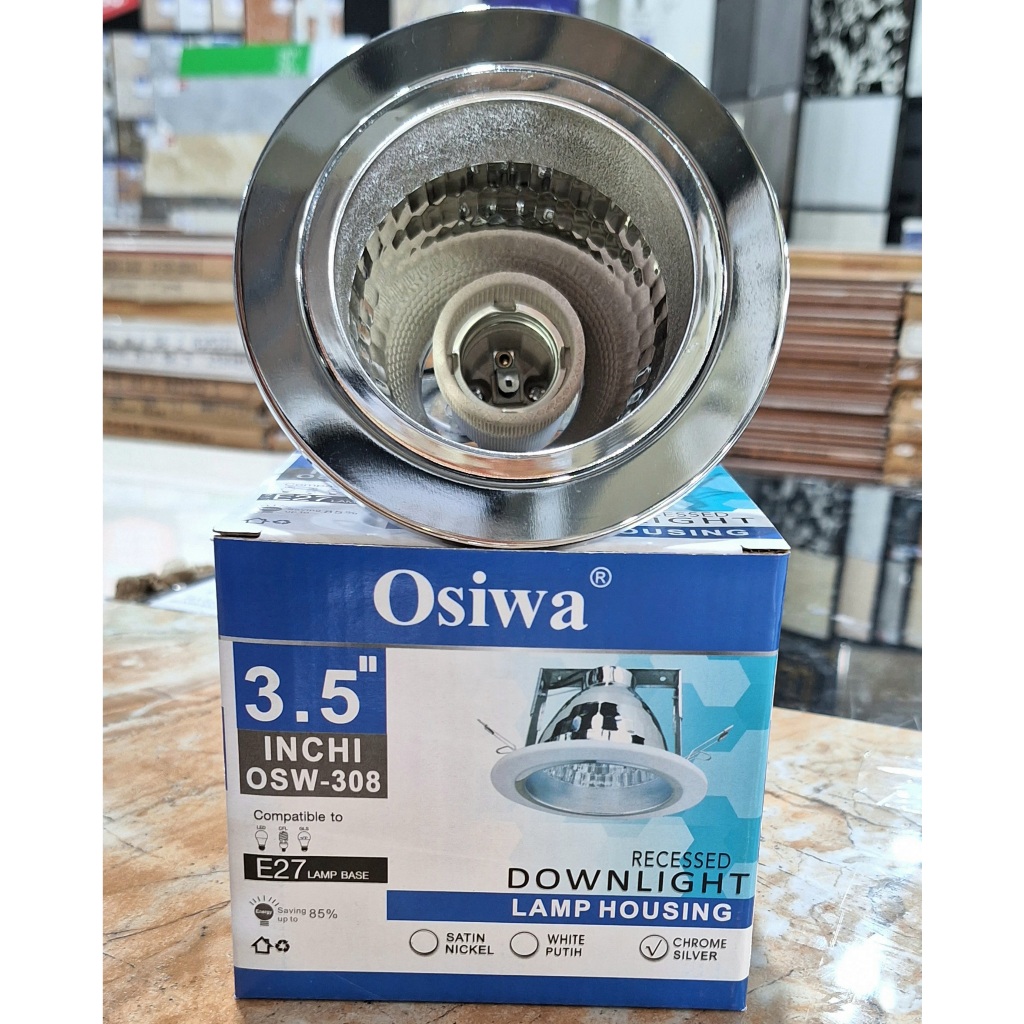 Osiwa OSW-308 Fitting DownLight Rumah Lampu E27 3,5" Silver Osiwa