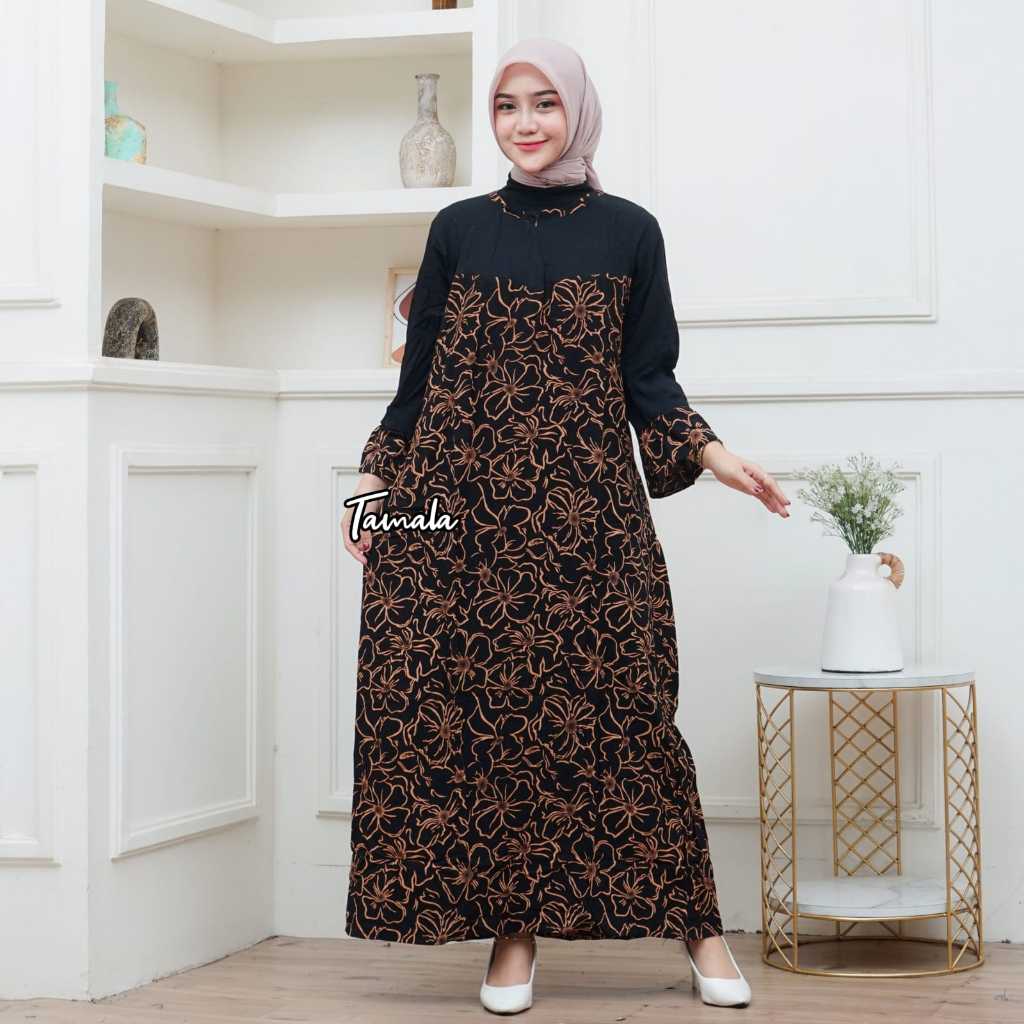 Daster Batik Dress Rayon Rempel Busui Lengan Panjang Kekinian
