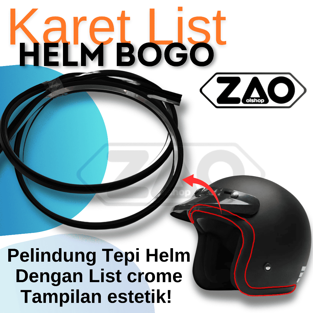 List Karet Helm Halfface, Hitam CROME KARET LIST HELM BOGO / karet helm/ lis /list helm