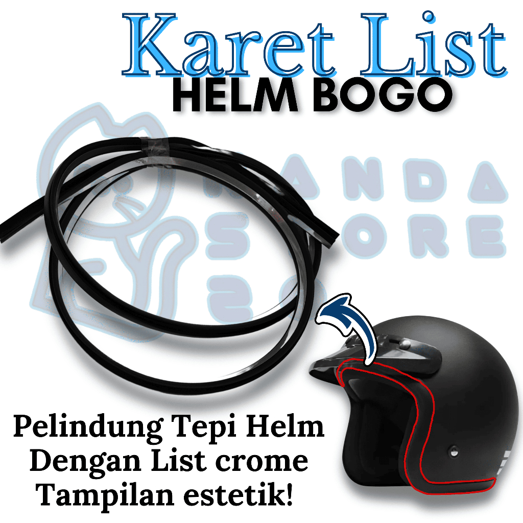 List Karet Helm Halfface, Hitam CROME KARET LIST HELM BOGO / karet helm/ lis /list helm