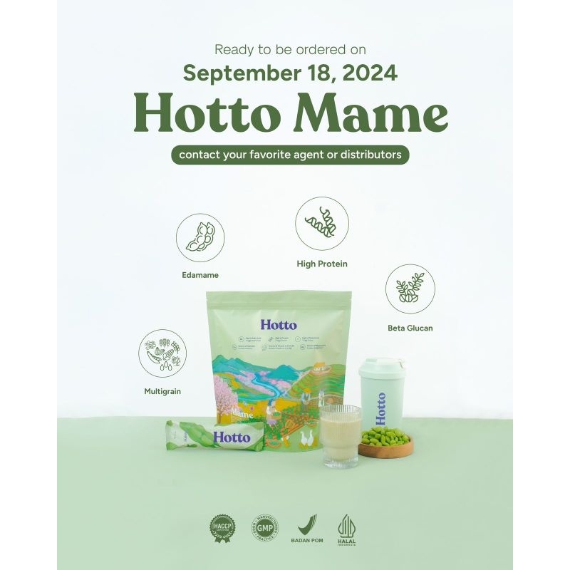 

Hotto Mame Sachet adalah minuman multigrain protein dengan edamame.