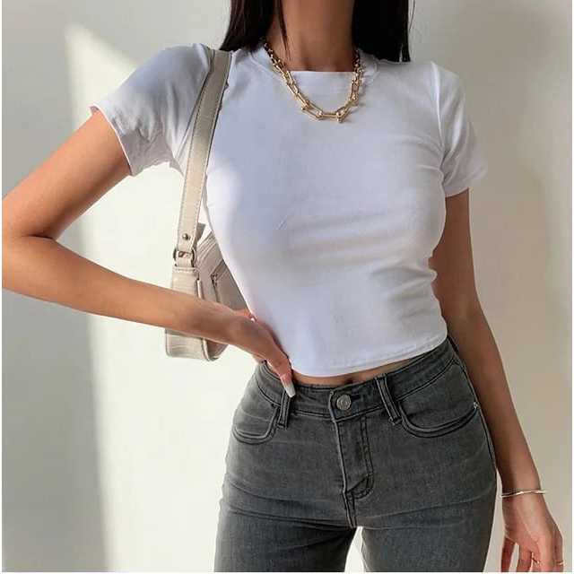 Crop Top Women O-Neck / Kaos CropTop Slim Korean Style CT113