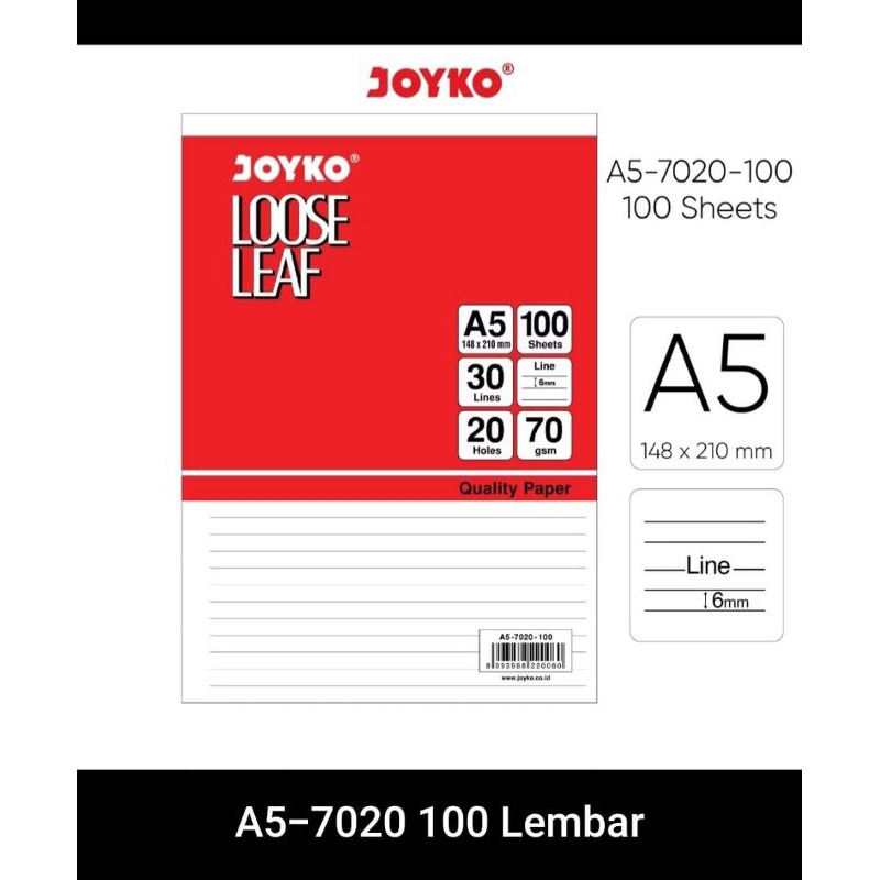 

Loose Leaf isi Kertas File Binder Joyko A5 7020 100 Lembar