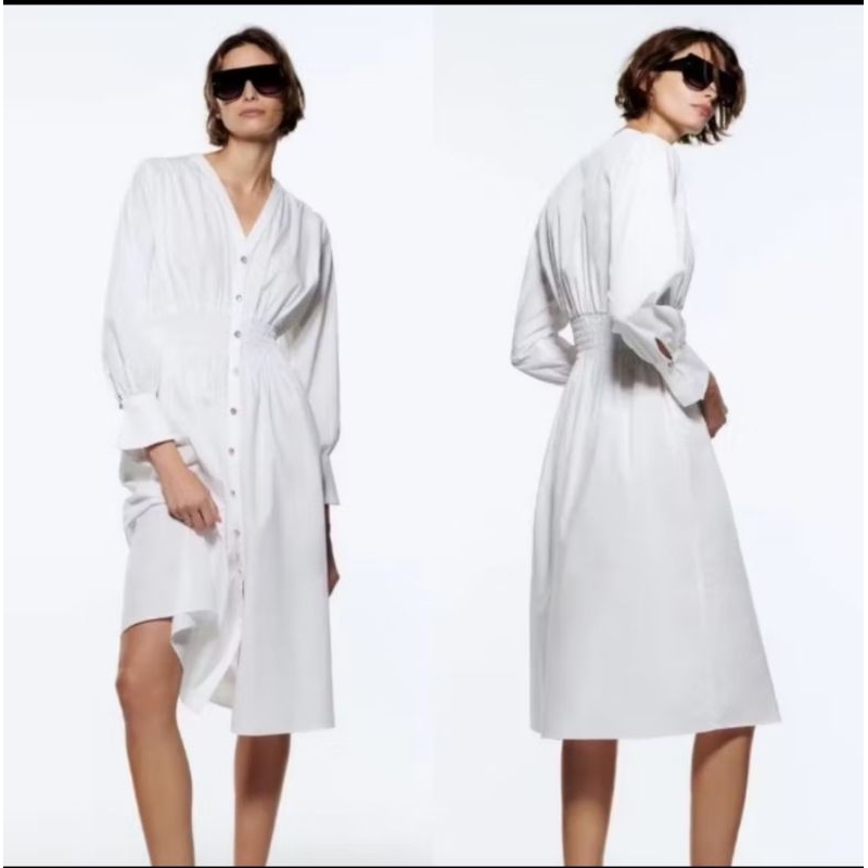 dress wanita import premium white dress simple elegant murah dress kantor baju wanita jumbo dress im
