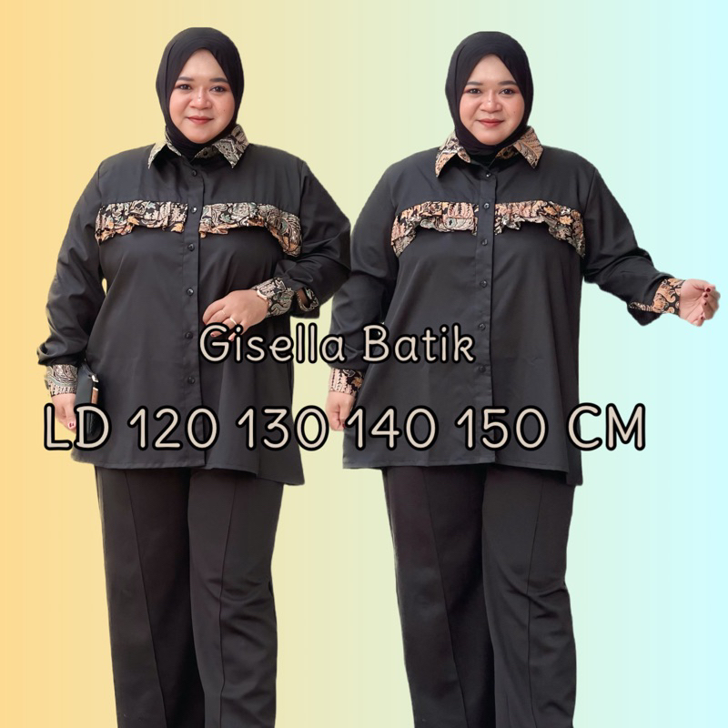 ATASAN WANITA JUMBO KOMBINASI BATIK KEMEJA JUMBO WANITA KANCING DEPAN LD 120 130 140 150 CM