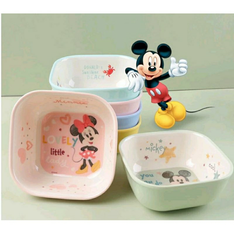 mangkok melamin kotak persegi mewah karakter mickey minnie mouse disney couple set lucu