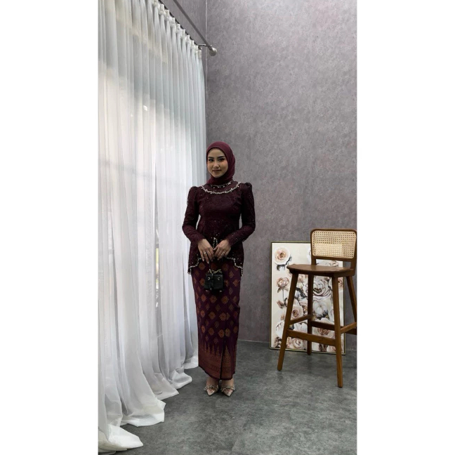 (Akita-HANYA ATASAN SERA BLOUSE SERIES) Set Couple Kebaya Wanita, Rok Songket & Kemeja Songket Baju 
