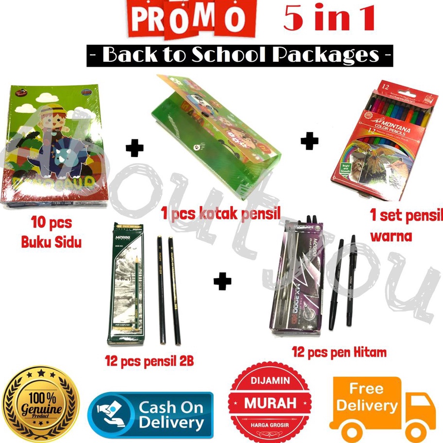 

KUALITAS TERBAIK PROMO 5 in 1 PAKET Alat Tulis Sekolah Set LENGKAP Buku Kotak Pensil Warna Pen murah