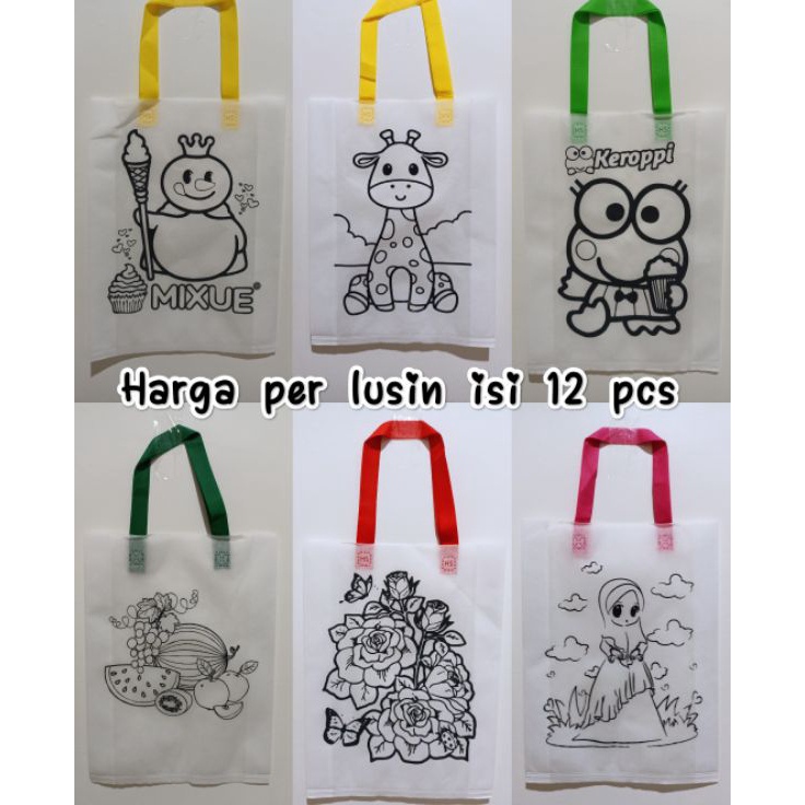 

LUSINAN 12pcs Tas mewarnai 3x4x8 tas spunbond karakter
