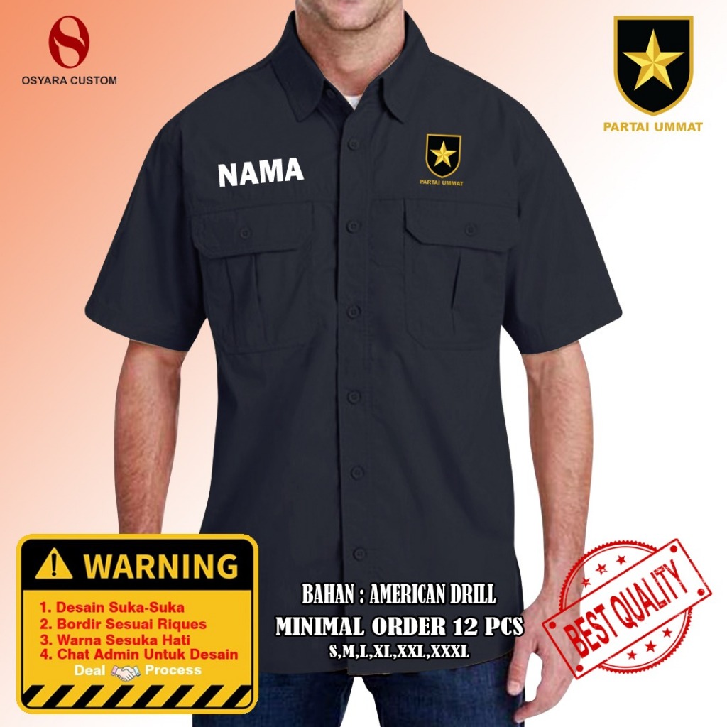 KEMEJA PDL PARTAI UMMAT / KEMEJA PDH PARTAI UMMAT / KEMEJA PARTAI CUSTOM BORDIR SATUAN / BAJU PARTAI