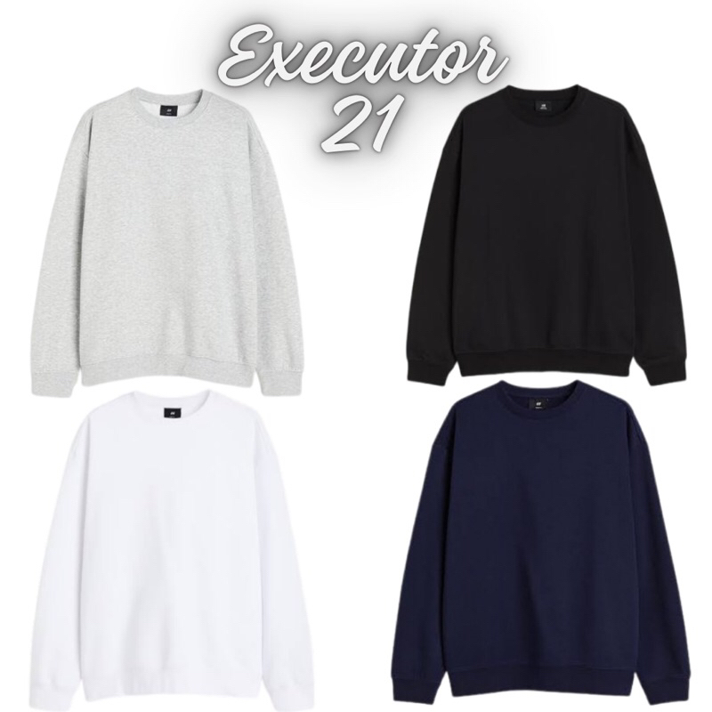 Crewneck Unisex HM Basic Polos Abu Putih Hitam Navy Flecee Katun