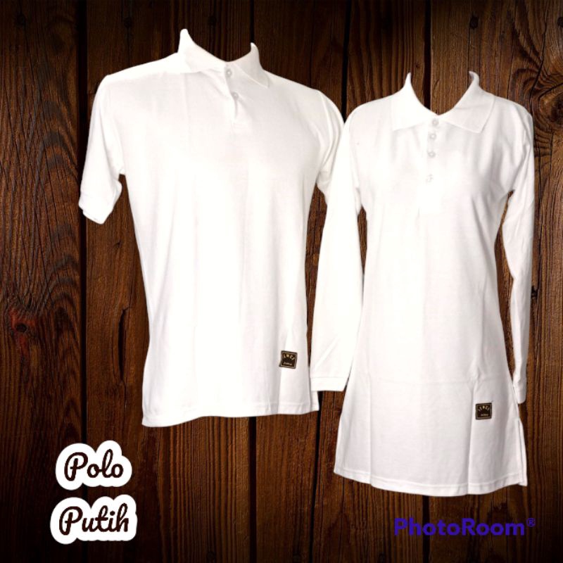 SXXXL Kaos Polos Couple Polo Tunik MuslimahSeragam KeluargaSantaiReuni Kancing Depan Busui Putih