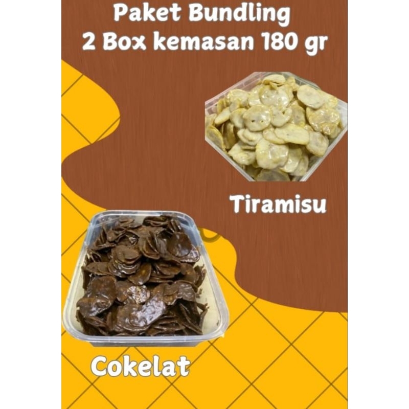 

KERIPIK PISANG COKLAT LUMER 500ml BUNDLING PAKET HEMAT 2 BOX Cokelat Tiramisu Matcha 180gr