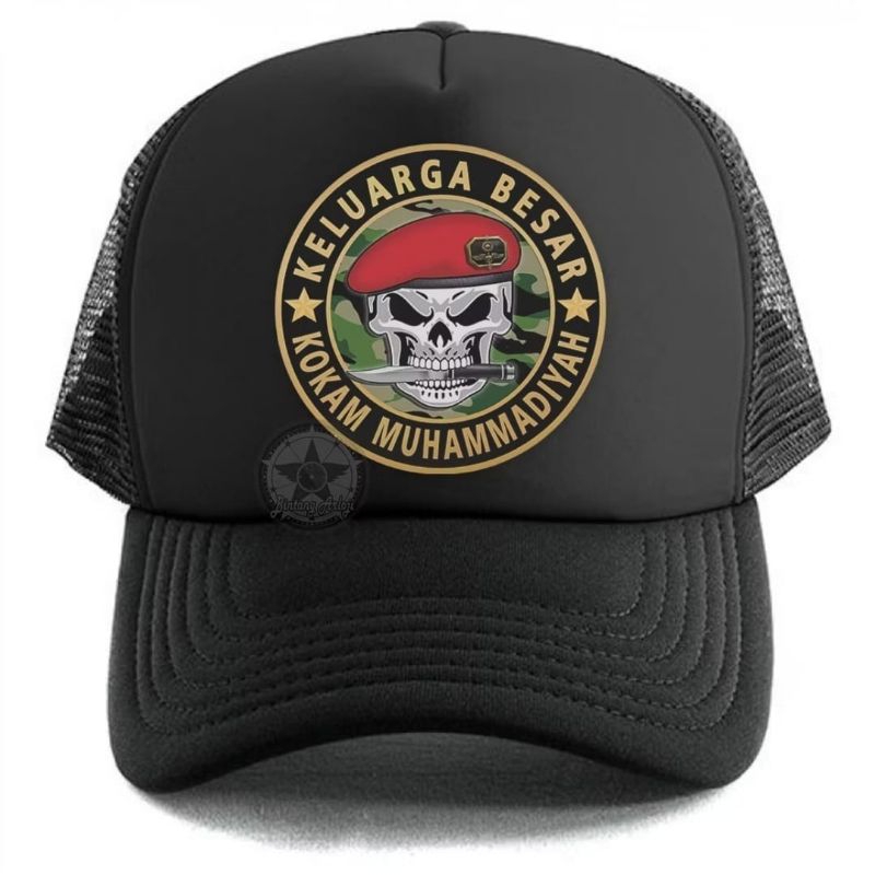 TOPI JARING TRUCKER KOKAM TENGKORAK LORENG HIJAU