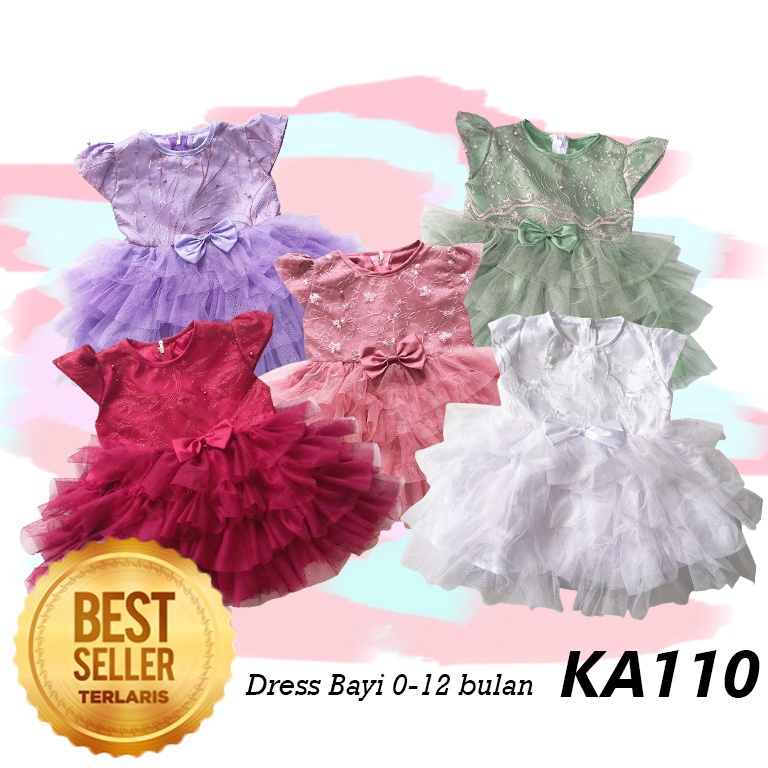 Banyak Dipakai Dress Baju Gaun Pesta Bayi Perempuan  6 12 bulan Princess Dress Warna Sage Green Gaun
