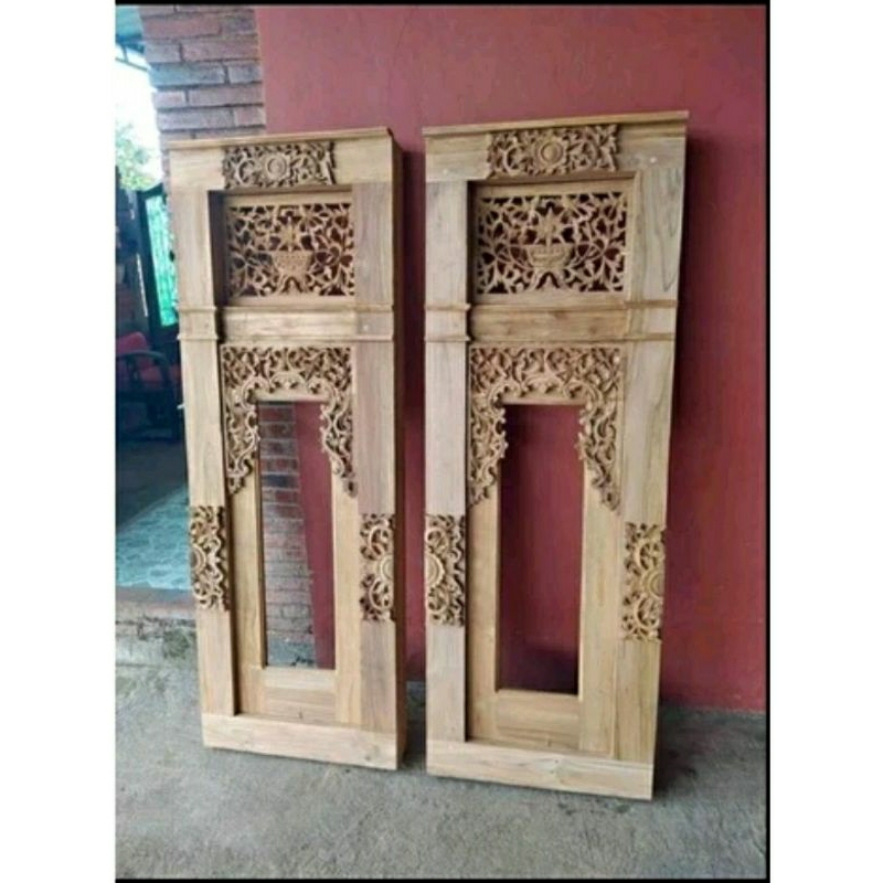 satu set jendela gebyok minimalis/jendela minimalis modern ful kayu jati asli