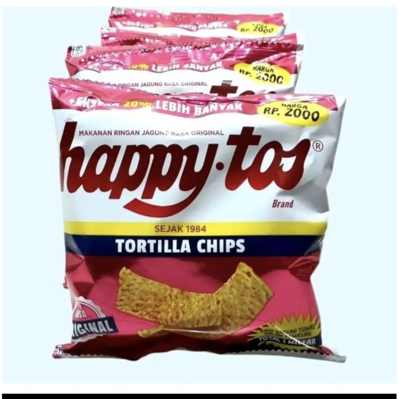 

HAPPY TOS TORTILLA CORN CHIPS 1 RENTENG ISI 10 BKS X 30 GRAM