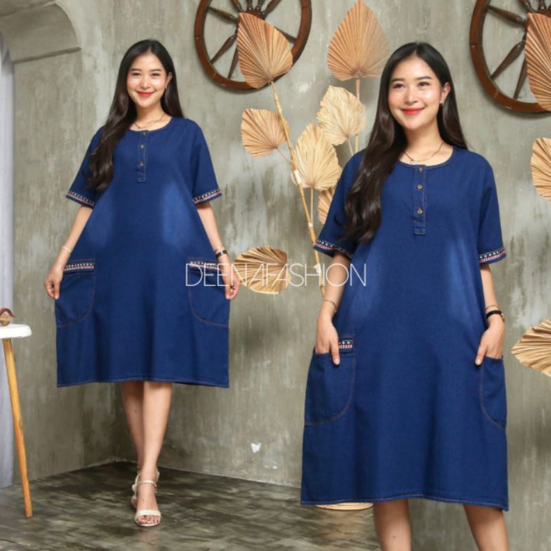 Denim dress jumbo  Dres jeans busui jumbo  daster jeans jumbo  daily wear