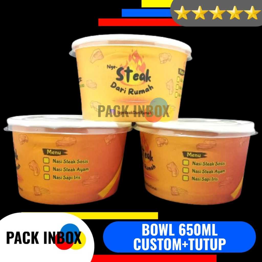 PAPER BOWL 650ML CUSTOM DESAIN DAN TUTUP SABLON PAPER BOWL 650 ML CUSTOM DESAIN SABLON BOWL 650ML