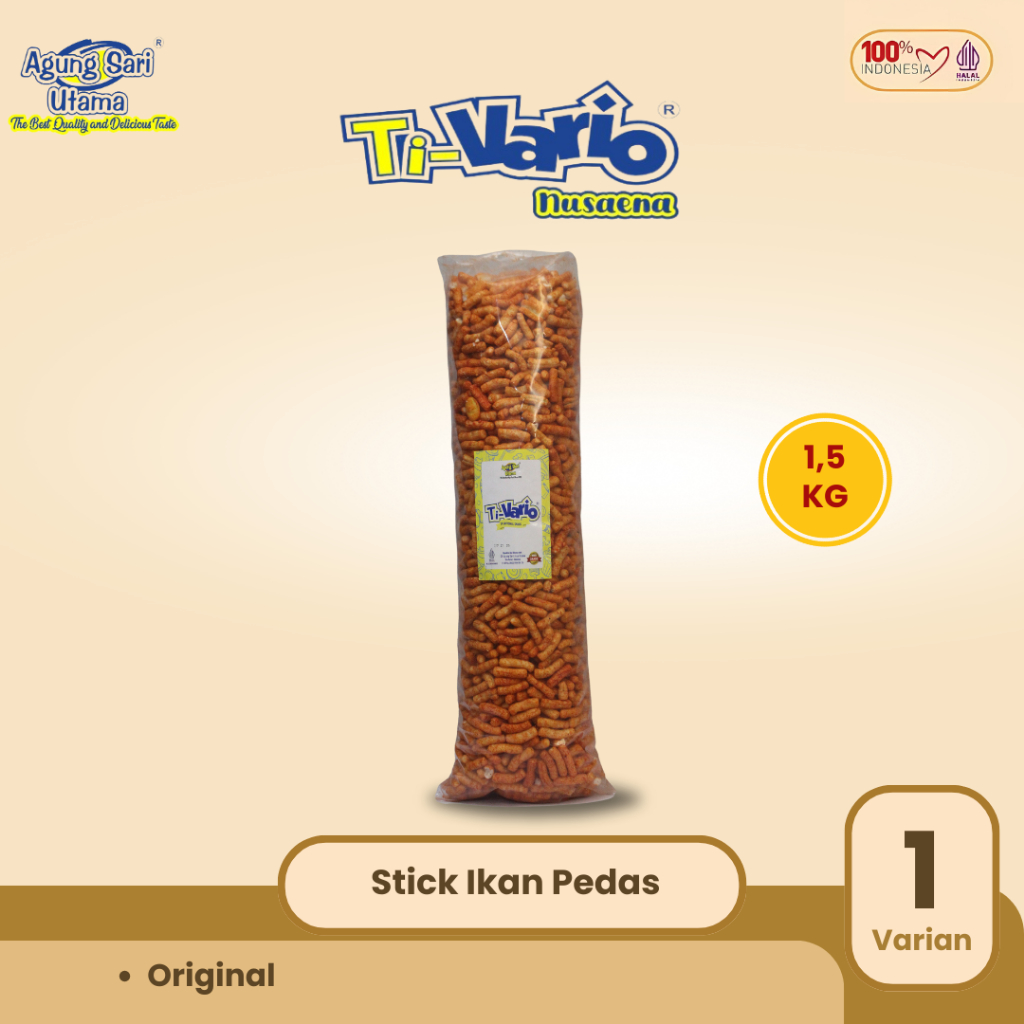 

TI-VARIO STIK IKAN PEDAS PREMIUM 1,5KG - Cemilan - Stik - Pedas - Jajanan - Viral