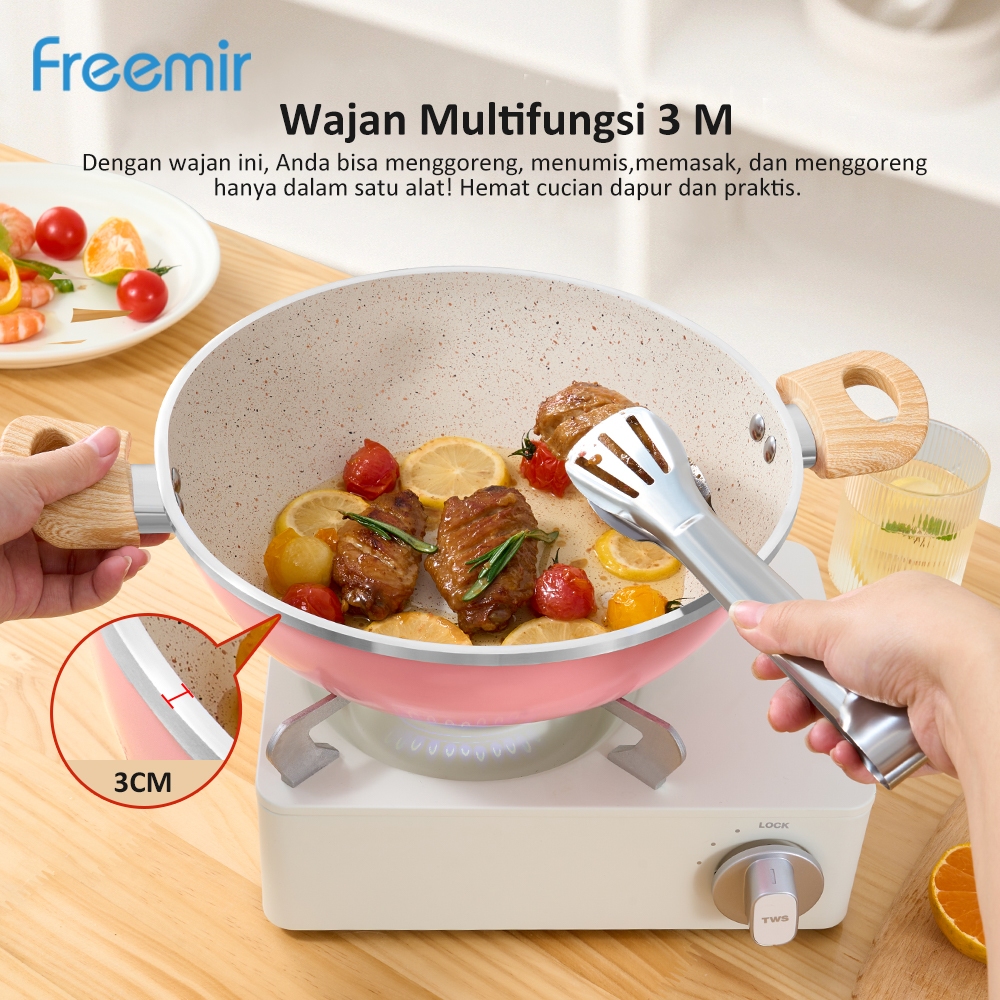 [OFFICIAL] freemir Wajan Anti Lengket 26 Cm Wajan Panci Penggorengan Anti Lengket Wajan Double