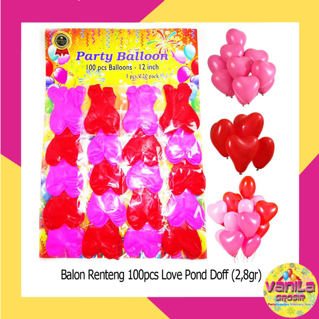 (100Pcs) Balon Renteng Love Pond 2,8gr, balon hati, balon love, balon papan