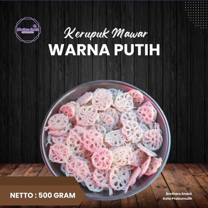 

Kerupuk Mentah Mawar Warna Putih Seblak 500 Gram