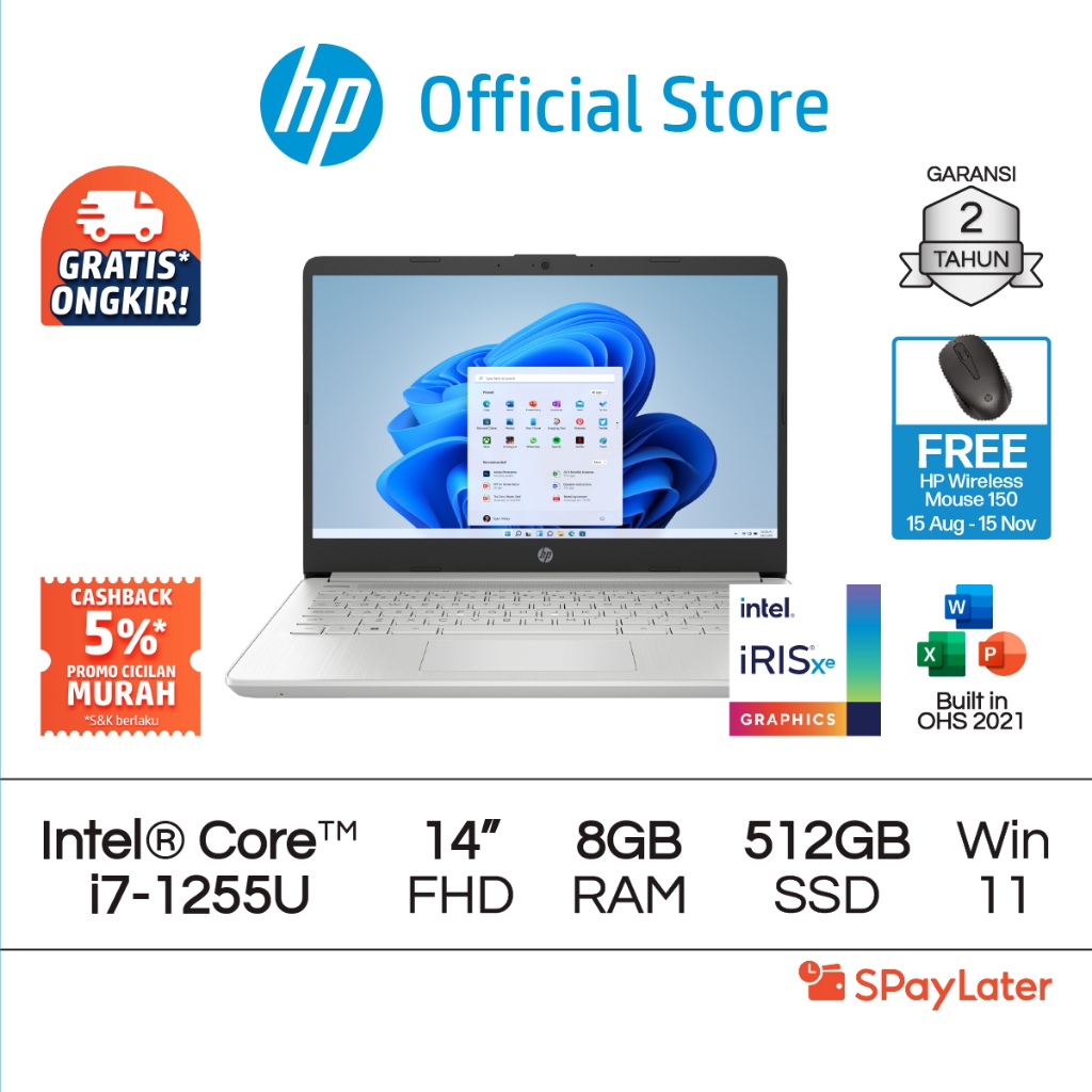 Spaylater 0% - Laptop HP Intel Core i7 Iris X 8GB / 16GB RAM 512GB SSD Silver / Blue Windows 11 Home