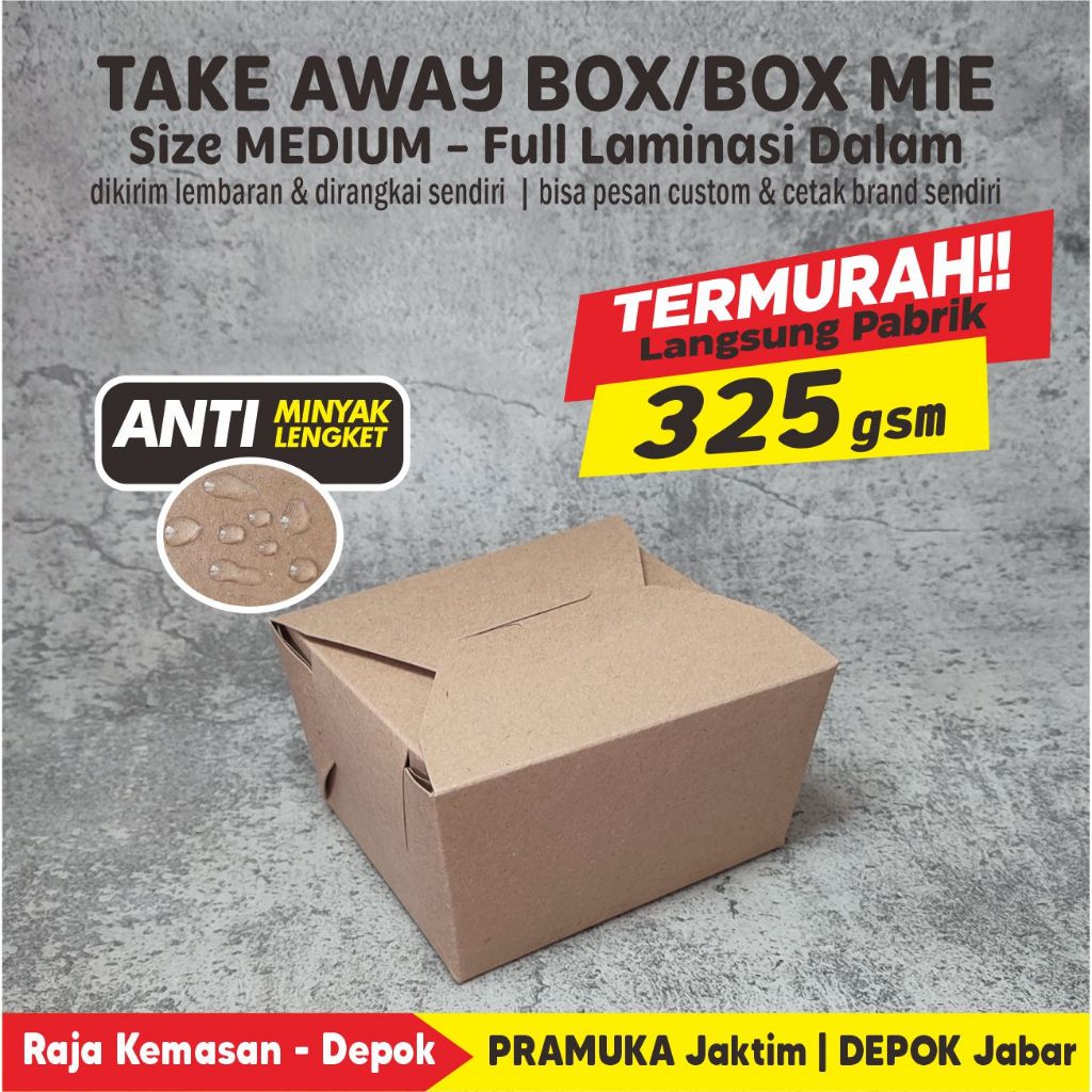 TAKE AWAY BOX, BOX MIE M KRAFT POLOS FULL LAMINASI