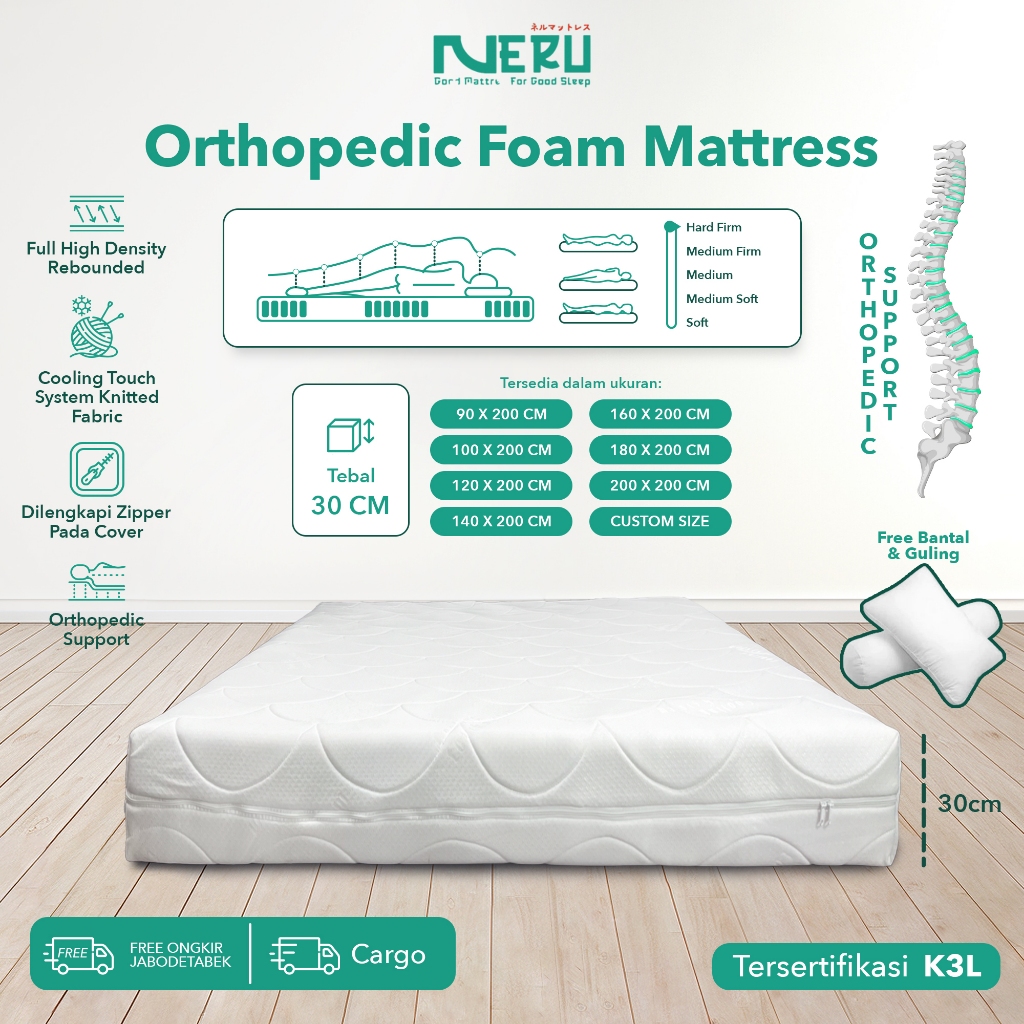 NERU KASUR KESEHATAN TULANG BELAKANG TEBAL 30CM ( ORTHOPEDIC MATTRESS )
