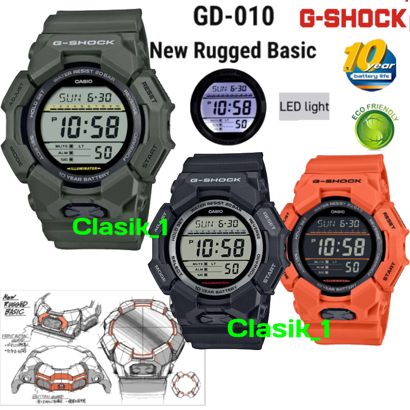 Original 100% Casio G-SHOCK GD-010-1DR GD-010-3DR GD-010-4DR Jam Tangan Pria Digital GSHOCK GD-010-1