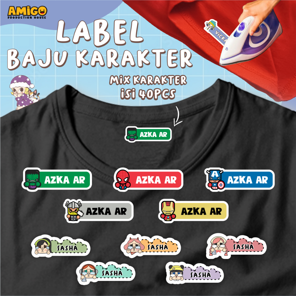 

Label Baju Karakter Lucu Stiker Baju Stiker Kain Setrika Custom Nama