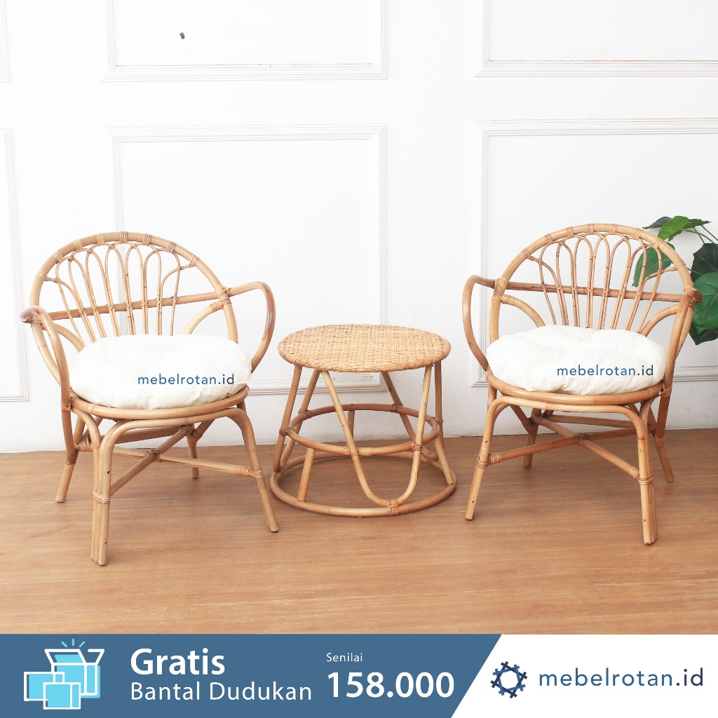 Kursi Teras Rotan Alami Maverick l  Satu Set Kursi Tamu Santai Minimalis