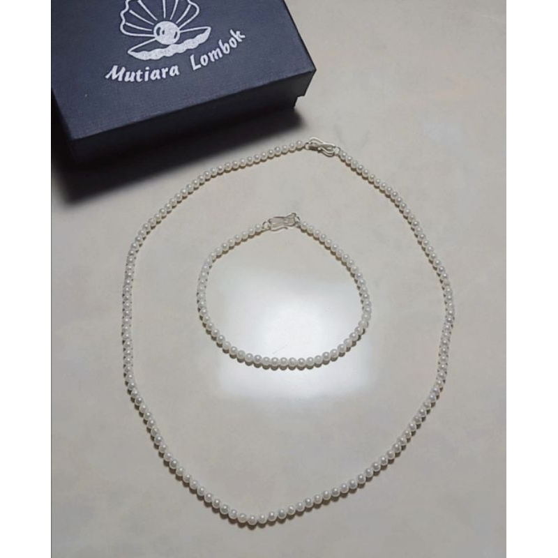 set mutiara air tawar baby pearl perak || set mutiara lombok