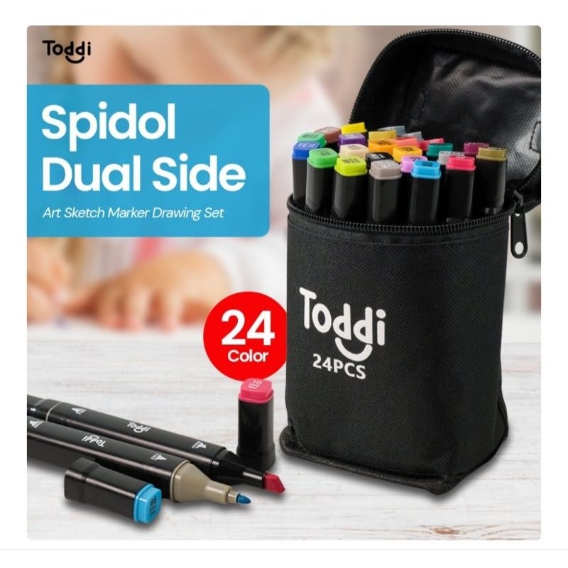 

Toddi Spidol Dual Side Fine Art Marker Brush Double Tip 1.0mm 6.0mm 24 Warna