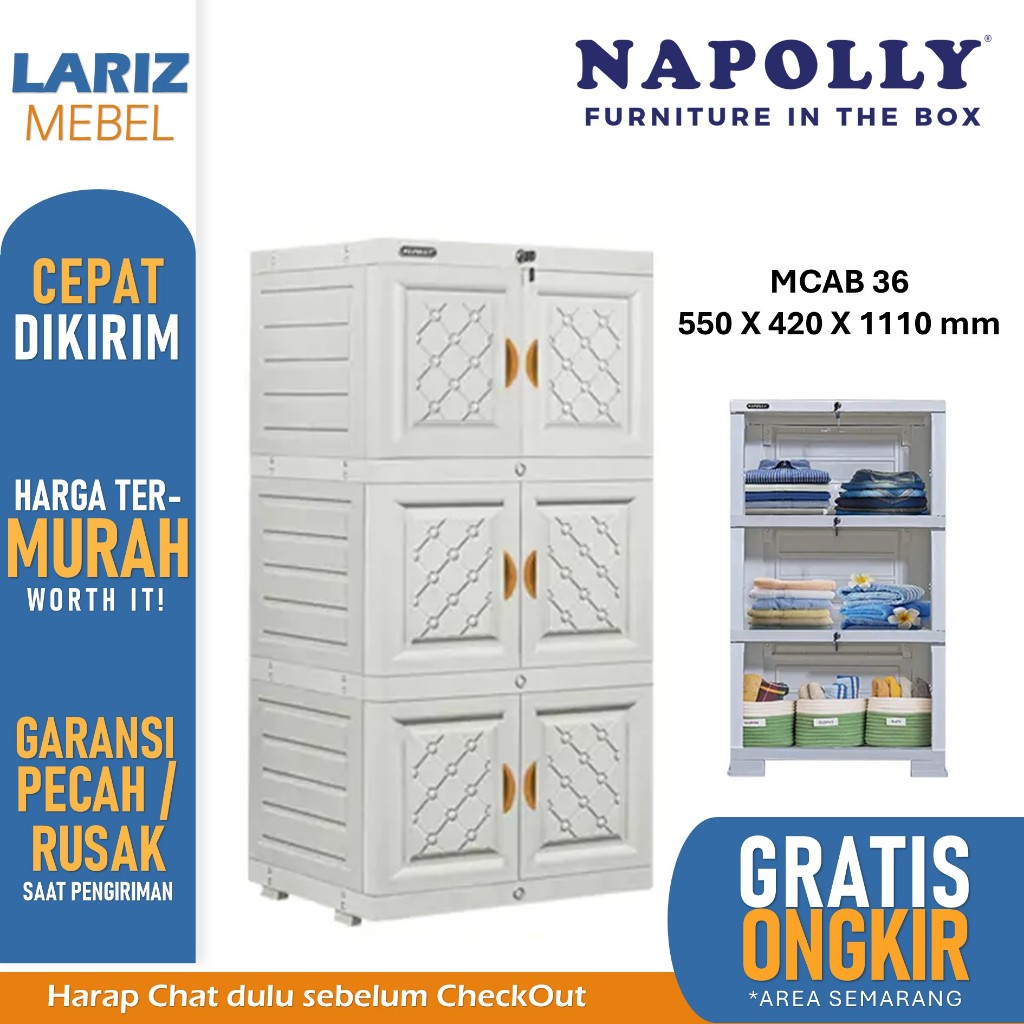 Lemari plastik Napolly MCAB 36 ion puma minicab lemari 3 susun Ada kunci toko Lariz Mebel Semarang