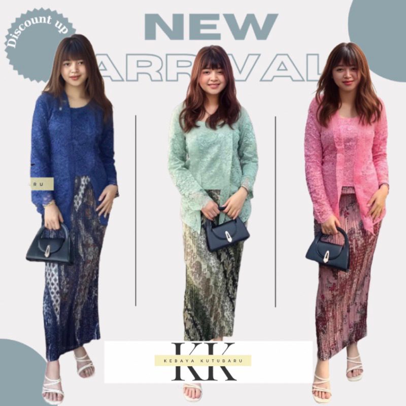 setelan baju kebaya kutubaru brokat modern / setelan kebaya kutu baru brukat mix rok plisket / plus 