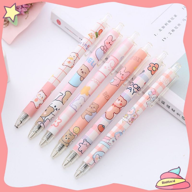 

Stattio - Pena Mekanik Kotak Kotak Pastel Bear Beruang Yummy Spring Pulpen Cetek Tinta Hitam Pen Bolpen Mekanik Lucu