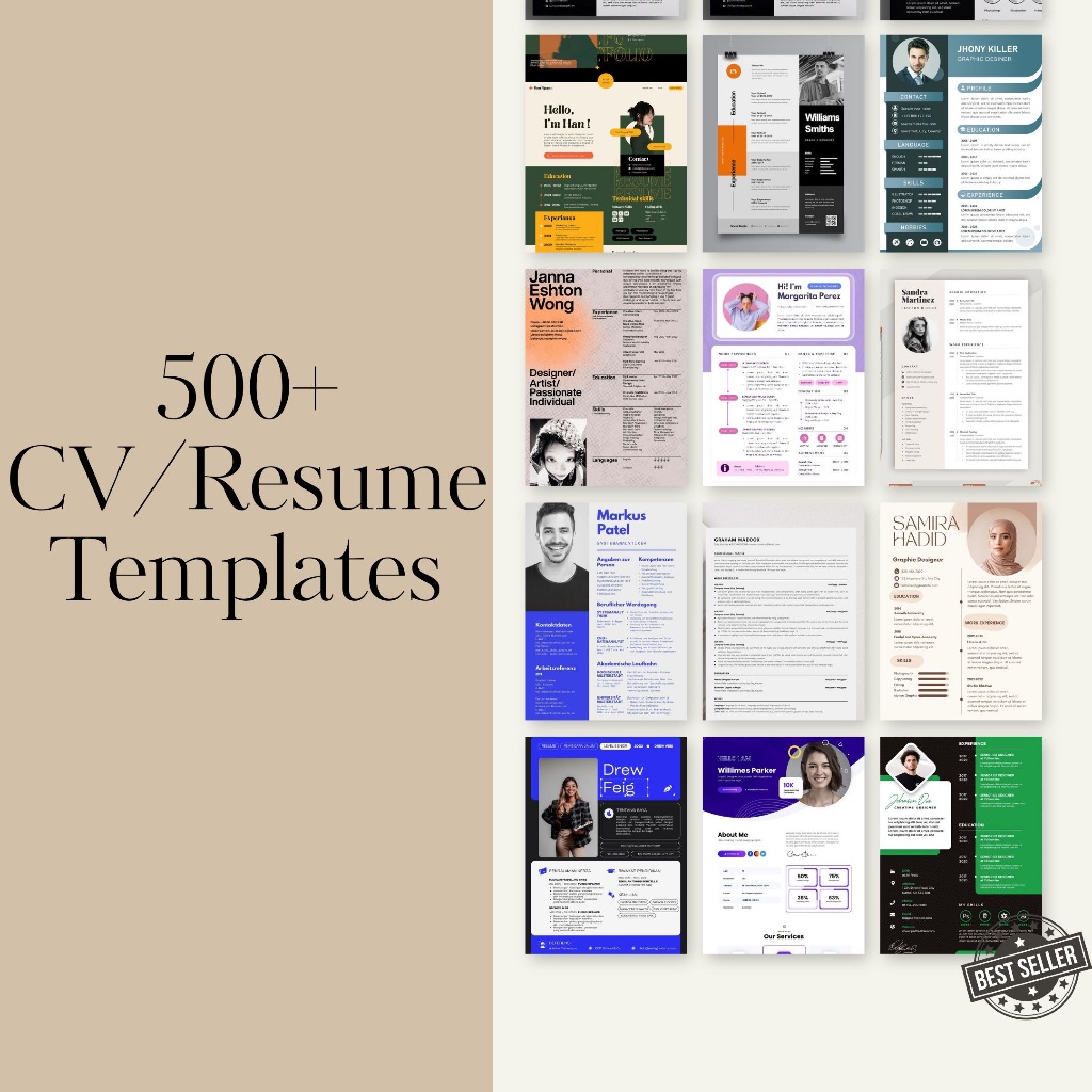 CV 500+ template PDF WORD, Indesign, Photosop