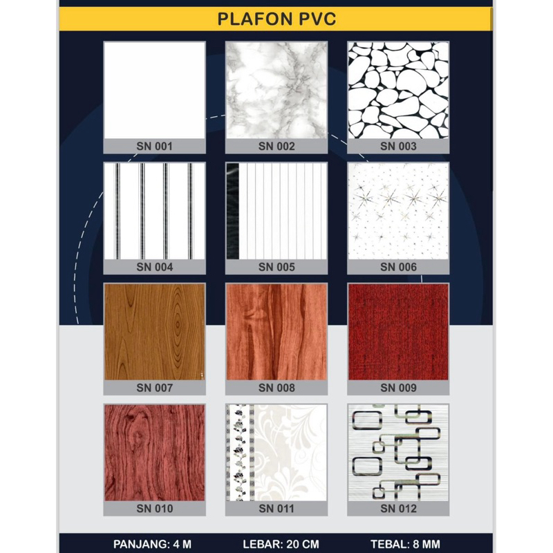 SINABUNG PLAFON PVC GLOSSY [GROSIR] (PUTIH - CORAK - MOTIF KAYU - 4 METER) MEDAN